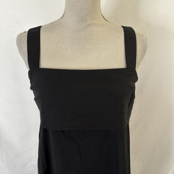 THEORY Modern Midi Tea Dress Black Linen Blend Fit and Flare Size LARGE - Picture 2 of 7